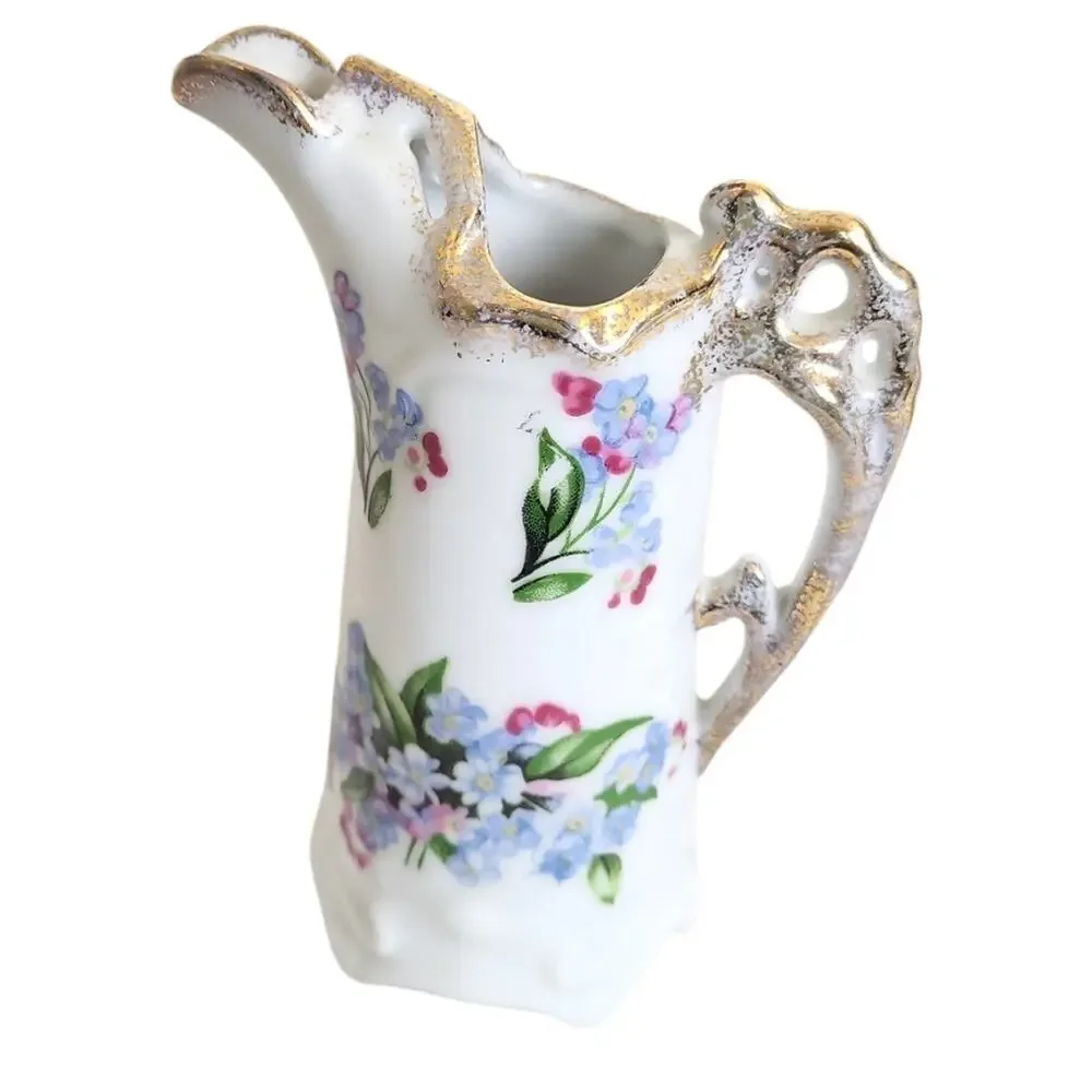 Vintage Royal Crown Hand Painted Gold Trim Floral Creamer 5 1/8